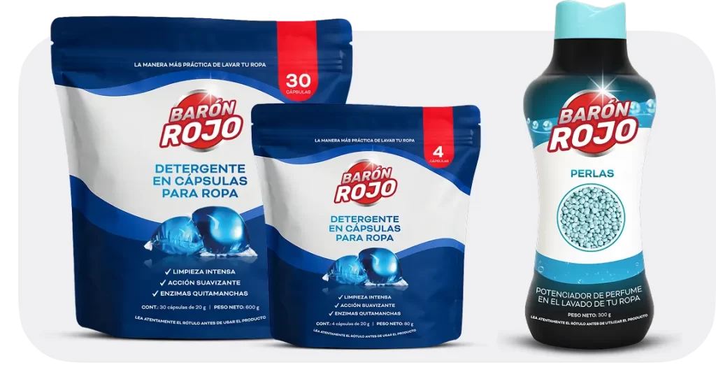Detergente en capsulas y perlas de perfume Baron Rojo para potenciar el lavado